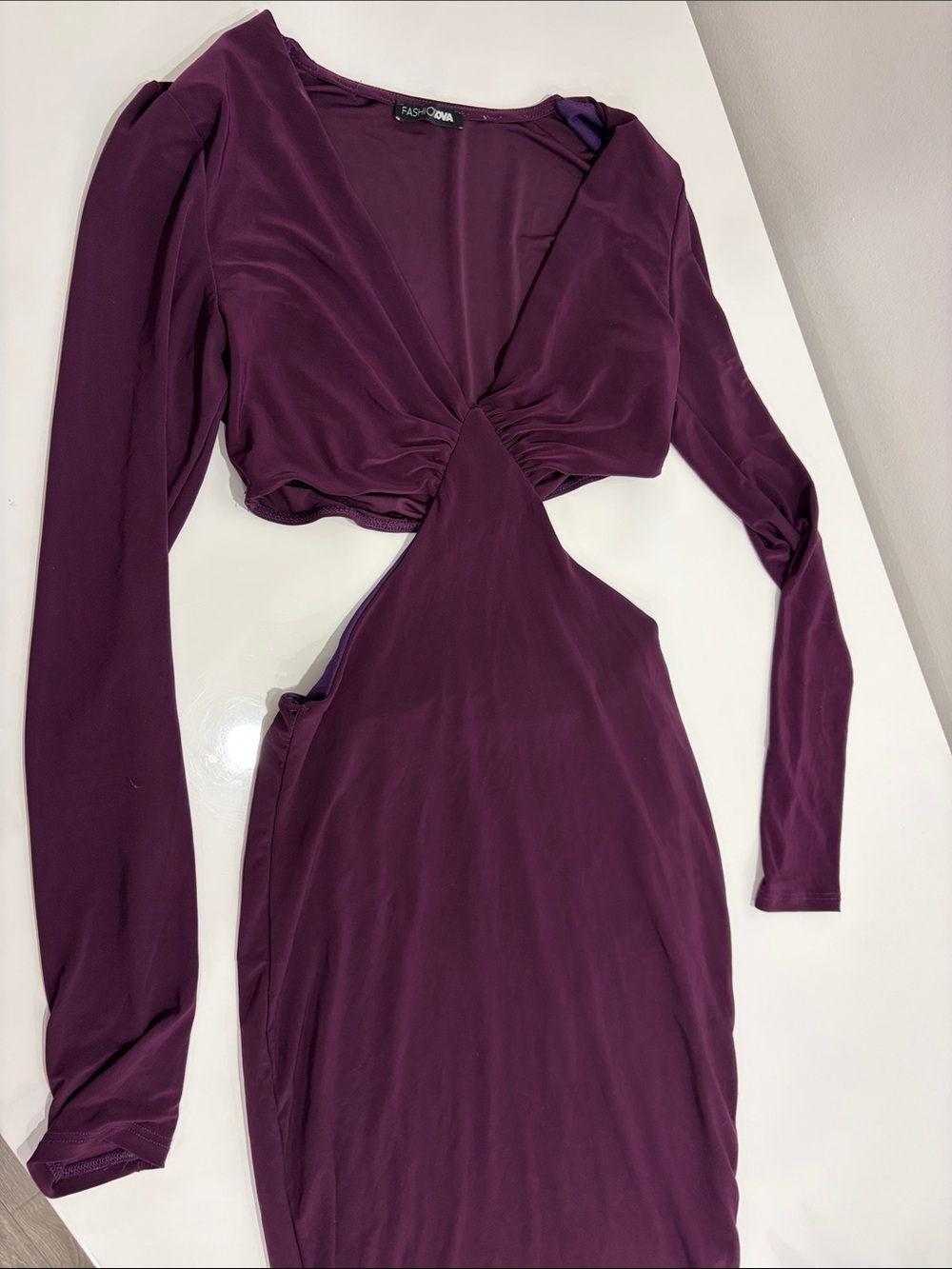 Fashion Nova Plum Long Sleeve Cutout Midi Dress